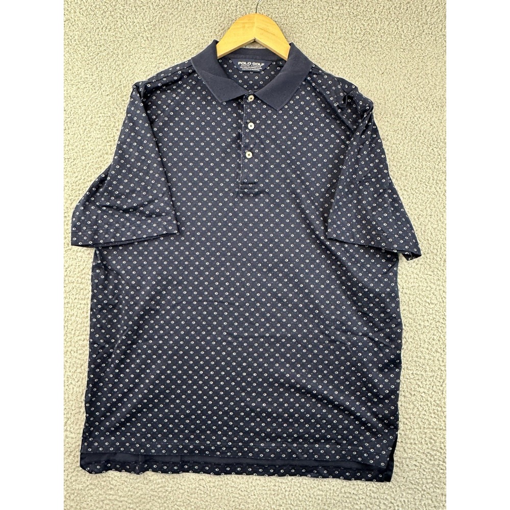 Vintage Polo Golf Ralph Lauren Polo Shirt Men Large Blue Geometric S/S Golf Pima